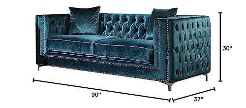 ICE ARMOR 2Pc Living Room Set Loveseat in Dark Teal Velvet Sofas