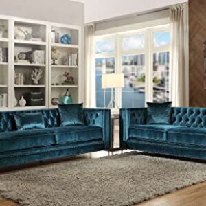 ICE ARMOR 2Pc Living Room Set Loveseat in Dark Teal Velvet Sofas