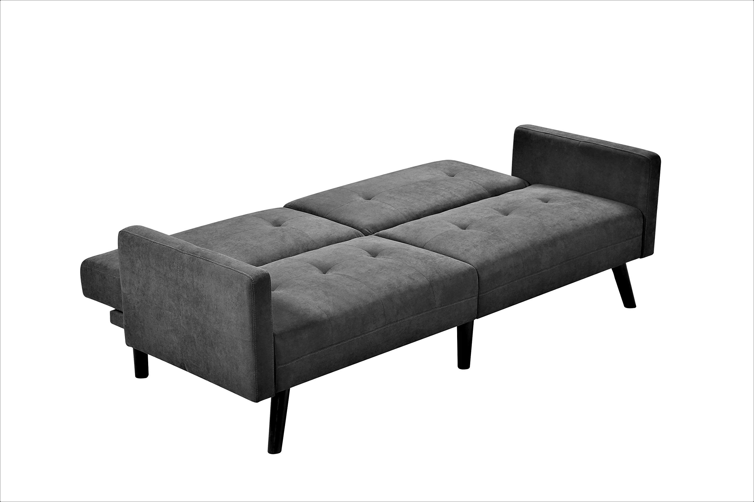 US Pride Furniture Velvet Square Arm Sofa Bed Sofabed, Dark Grey