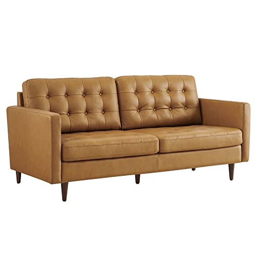 Modway Exalt Modern Style Tufted Vegan Leather Sofa in Tan Finish