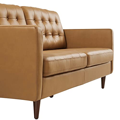 Modway Exalt Modern Style Tufted Vegan Leather Sofa in Tan Finish