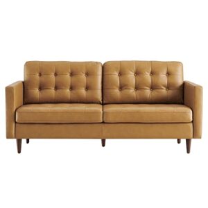 Modway Exalt Modern Style Tufted Vegan Leather Sofa in Tan Finish