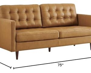 Modway Exalt Modern Style Tufted Vegan Leather Sofa in Tan Finish