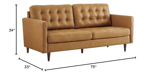 Modway Exalt Modern Style Tufted Vegan Leather Sofa in Tan Finish