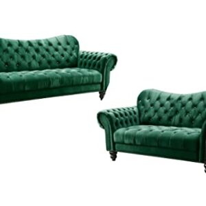 ICE ARMOR 2Pc Living Room Set Loveseat in Green Velvet Sofas