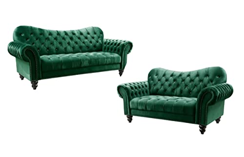 ICE ARMOR 2Pc Living Room Set Loveseat in Green Velvet Sofas