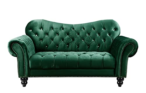 ICE ARMOR 2Pc Living Room Set Loveseat in Green Velvet Sofas