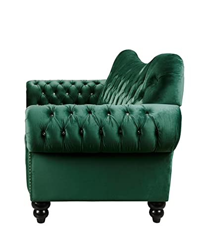 ICE ARMOR 2Pc Living Room Set Loveseat in Green Velvet Sofas