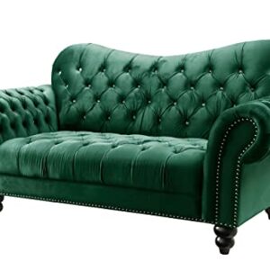 ICE ARMOR 2Pc Living Room Set Loveseat in Green Velvet Sofas