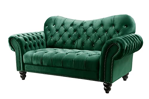 ICE ARMOR 2Pc Living Room Set Loveseat in Green Velvet Sofas