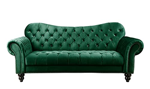 ICE ARMOR 2Pc Living Room Set Loveseat in Green Velvet Sofas