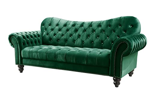 ICE ARMOR 2Pc Living Room Set Loveseat in Green Velvet Sofas