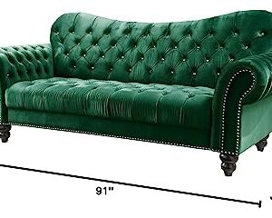 ICE ARMOR 2Pc Living Room Set Loveseat in Green Velvet Sofas