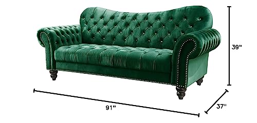 ICE ARMOR 2Pc Living Room Set Loveseat in Green Velvet Sofas