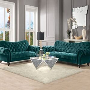 ICE ARMOR 2Pc Living Room Set Loveseat in Green Velvet Sofas