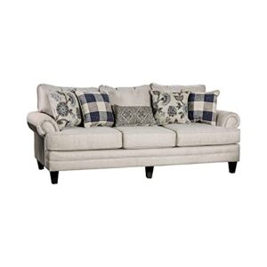 Furniture of America Calistoga Fabric Ivory 4pc Sofa Set with Checkered Ottoman