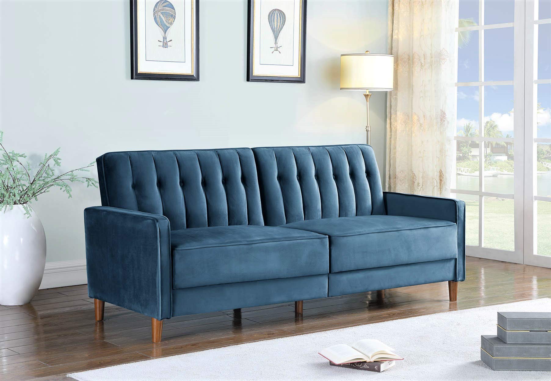 US Pride Furniture Square Arm Sofa Bed Sofabed, Teal Blue