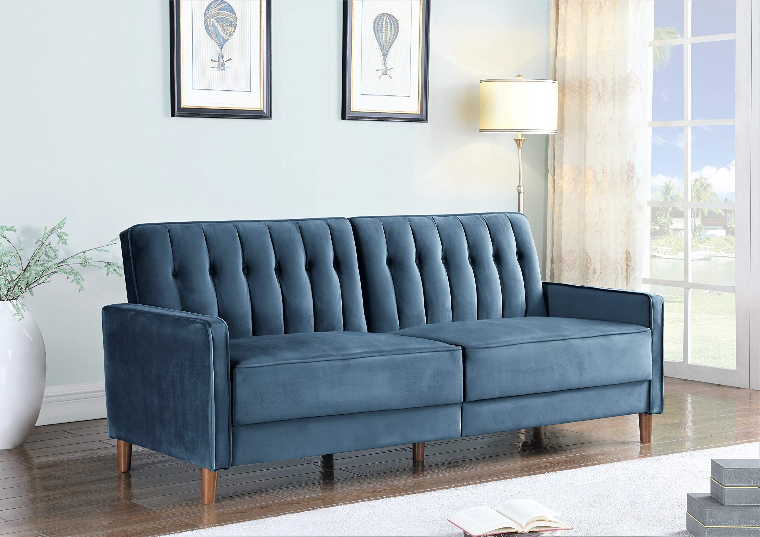 US Pride Furniture Square Arm Sofa Bed Sofabed, Teal Blue