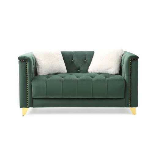 Aybihous3 Russell Tufted Upholstery 2 Pc Living Room Set Finished in Velvet Fabric in Blue (Green)