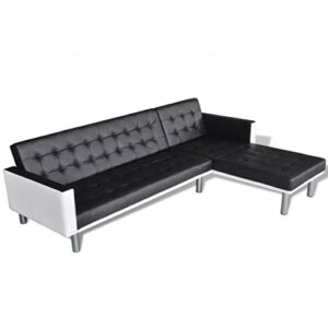 SKM L-Shaped Sofa Bed Artificial Leather Black and White-43321026