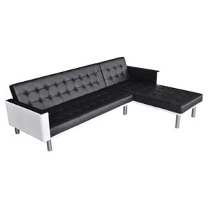 SKM L-Shaped Sofa Bed Artificial Leather Black and White-43321026