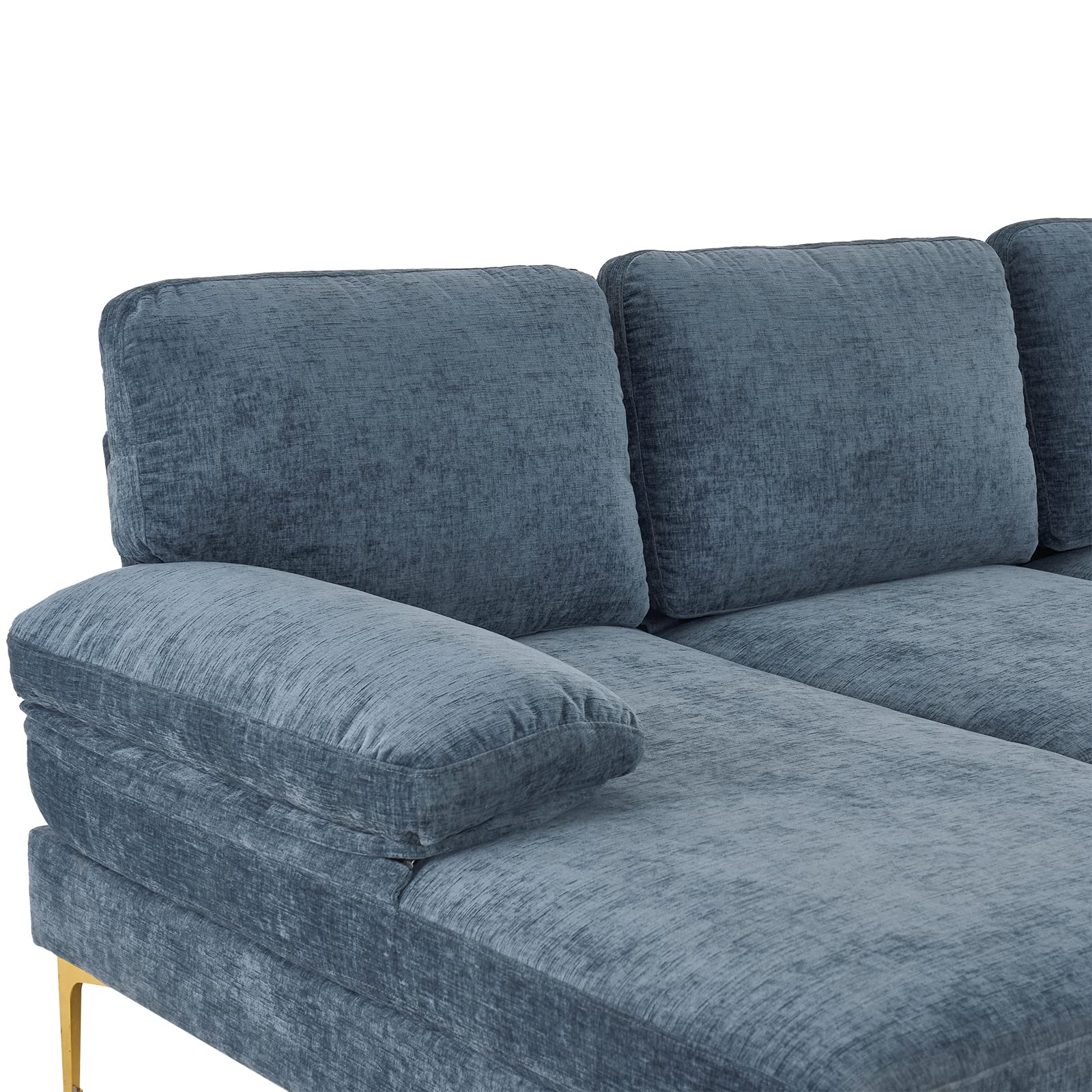 BeiXuan U Shaped Sofa Couch with Ottoman，Sectional Couches for Living Room，4-Seat Sofa Bed，Chenille，Grey-Blue Color