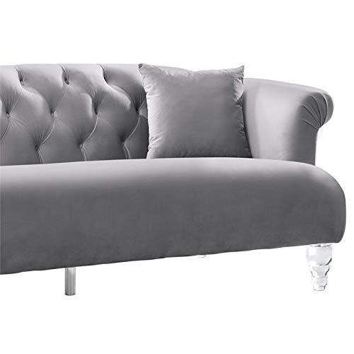 MAKLAINE Modern Velvet Upholstered Sofa with Acrylic Legs in Gray