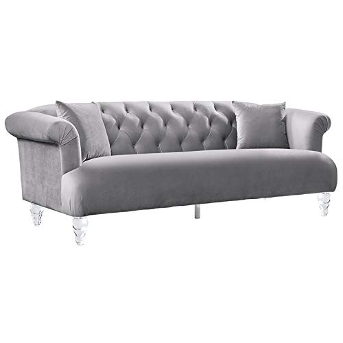 MAKLAINE Modern Velvet Upholstered Sofa with Acrylic Legs in Gray