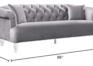 MAKLAINE Modern Velvet Upholstered Sofa with Acrylic Legs in Gray