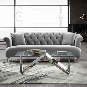 MAKLAINE Modern Velvet Upholstered Sofa with Acrylic Legs in Gray