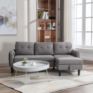 PEIHONGET Sectional Sleeper Sofa with Pull Out Bed, 3-Seater Sofa Couch with Storage Modern L-Shaped Sofa Bed with Chaise Lounge for Small Spaces, Living Room (Light Gray+Polyester)