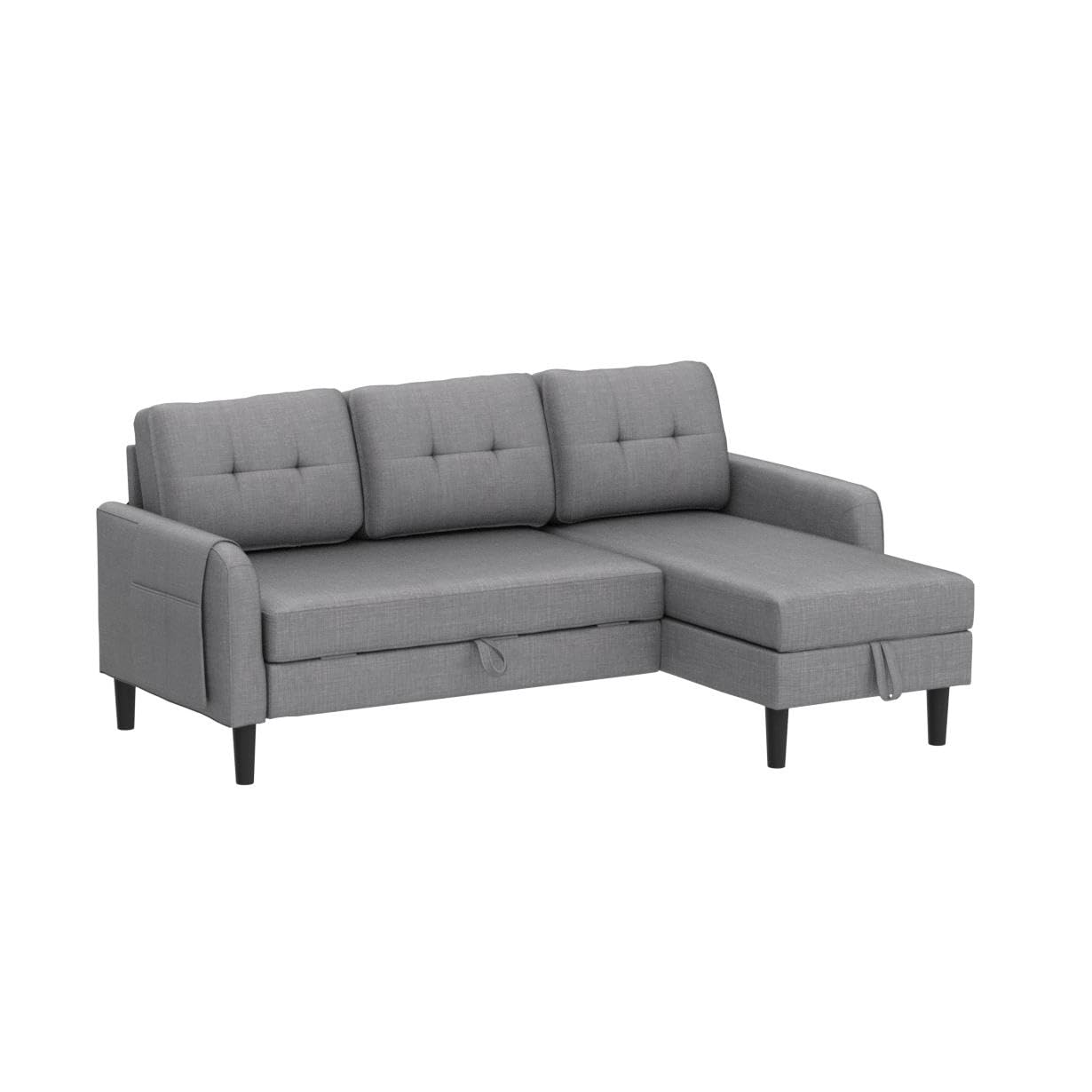 PEIHONGET Sectional Sleeper Sofa with Pull Out Bed, 3-Seater Sofa Couch with Storage Modern L-Shaped Sofa Bed with Chaise Lounge for Small Spaces, Living Room (Light Gray+Polyester)