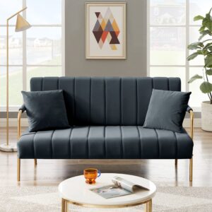 Majnesvon 61" Modern Loveseat Sofa Couch,Cashmere Fabric Small Love Seat w/2 Pillows and Metal Legs,2-Seater Upholstered Mini Sofa Couches for Small Space,Living Room Bedroom Apartments (Dark Grey)