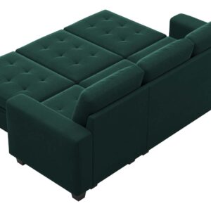 Belffin Green Velvet L-Shape Modular Convertible Sofa Bed with Storage, 83.4x62.2x35.8 inches, 6 Pieces, Medium Firmness