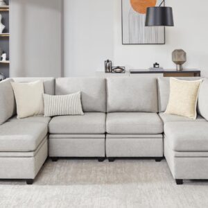 WETRUE Modular Sectional Sofa, Convertible U Shaped Sofa Couch with Storage, High Supportive & Soft Sponges, 6 Seat Modular Sectionals Sofa Couch with Chaise for Living Room, Grey