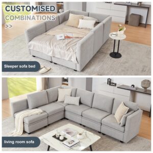 WETRUE Modular Sectional Sofa, Convertible U Shaped Sofa Couch with Storage, High Supportive & Soft Sponges, 6 Seat Modular Sectionals Sofa Couch with Chaise for Living Room, Grey