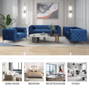 Merax Velvet Upholstered Loveseat Sofa, Modern 2-Person Couch with Button Tufted Back for Living Room, Bedroom, or Small Space, Blue