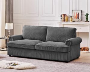 container furniture direct reversible sleeper sofa with memory foam mattress, comfortable and durable full size bed couch for living rooms, upholstered with corduroy fabric, 70" wide, grey