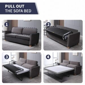 ijuicy Queen Size Pull Out Couch, Pull Out Sofa Bed with Foam Mattress, Velvet Sofa with Pull Out Bed, 2-in-1 Sleeper Couch Bed for Living Room, Apartment, Small Spaces (Dark Grey)