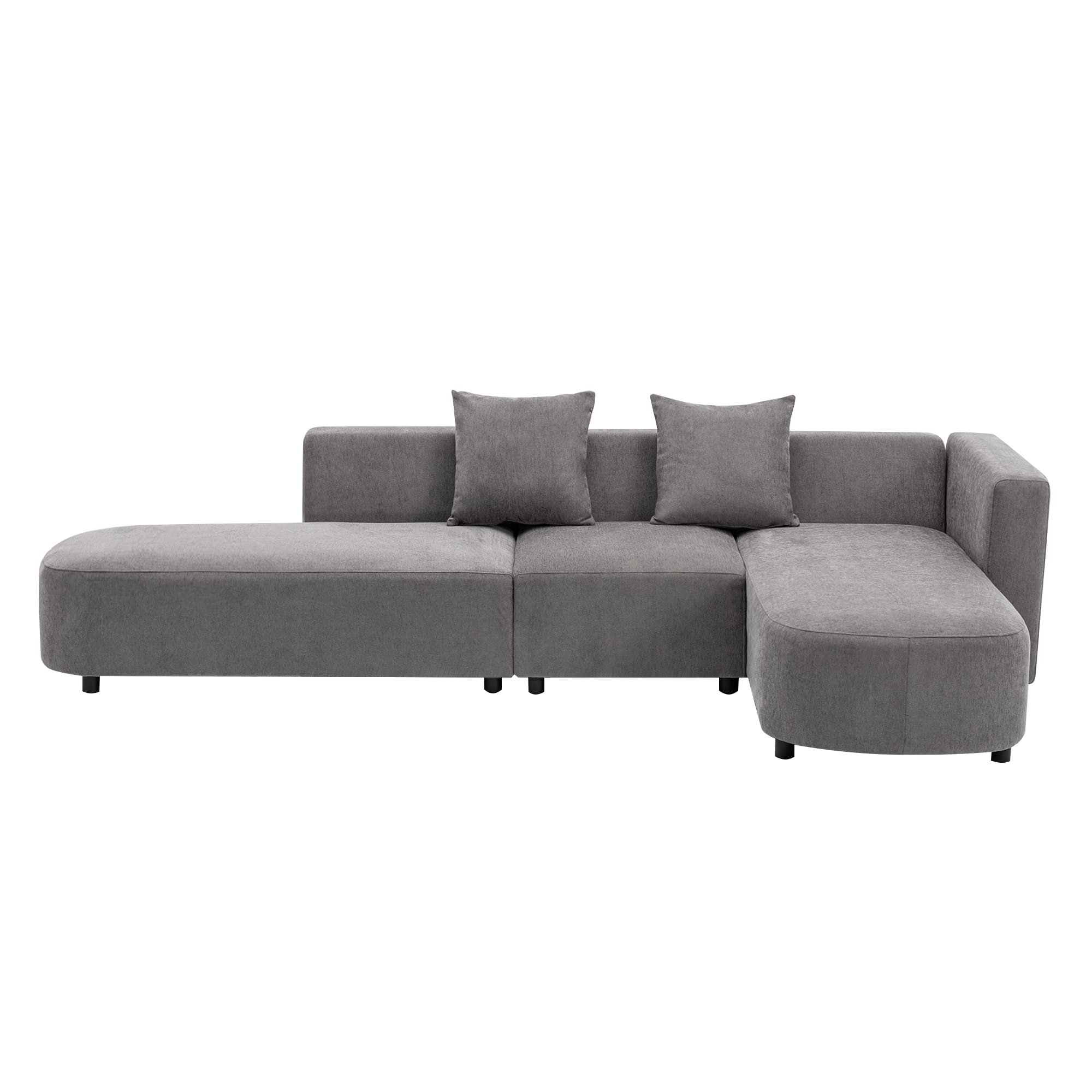 Modern Style 4-Seat Couch, Upholstery Velvet Sofas Living Room Furniture Sets, Modular Sectional Sofa with 2 Comfortable Pillows for Bedroom Living Room Office Apartment, Easy Assembly (Gray)