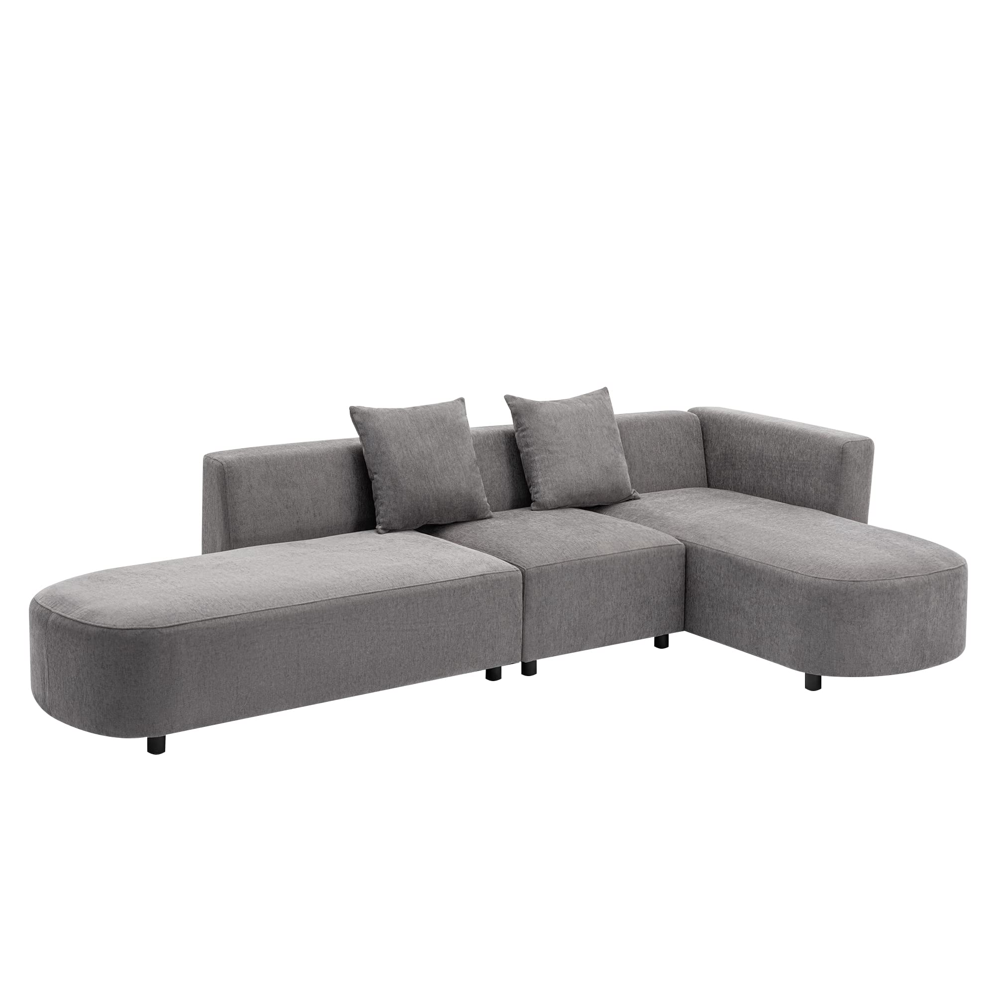 Modern Style 4-Seat Couch, Upholstery Velvet Sofas Living Room Furniture Sets, Modular Sectional Sofa with 2 Comfortable Pillows for Bedroom Living Room Office Apartment, Easy Assembly (Gray)