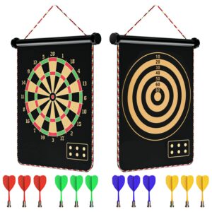 Mixi Magnetic Dart Board for Kids, Outdoor Toys Kids Games Double Sided Dart Board Games Set for Boys with 12 Darts, Best Toys Gifts for Teenage Boys Girls Age 5 6 7 8 9 10 11 12 13 14 15 16 Years