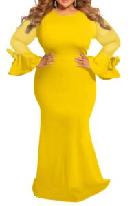 iymoo women's sexy plus size bodycon ruffle shoulder cocktail evening mixi dress yellow 2xl