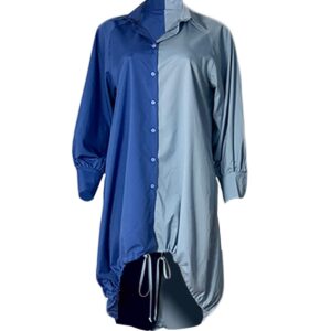 Hoibmasp Women Casual High Low Button Down Shirt Dress Loose Mixi Dress Plus Size Drawstring Hem Top Blouse Dress Light Blue M