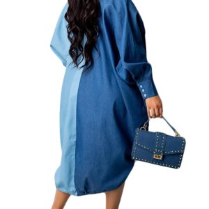 Hoibmasp Women Casual High Low Button Down Shirt Dress Loose Mixi Dress Plus Size Drawstring Hem Top Blouse Dress Light Blue M