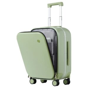 mixi carry on luggage, 20'' suitcase with front laptop pocket, travel rolling luggage aluminum frame pc hardside with spinner wheels & tsa lock and cover - avocado green
