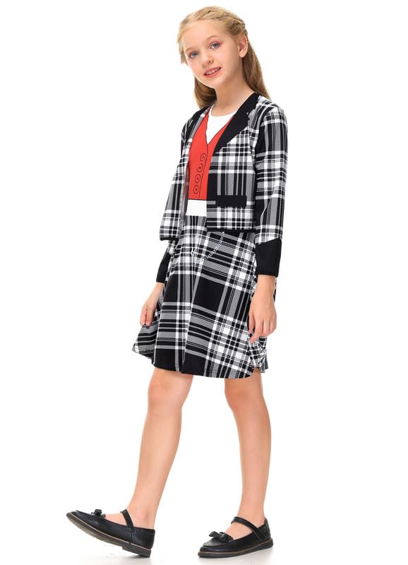 Halloween Little Girls Buffalo Plaid Clueless Schoolgirl Cher Skirt Set Mixi Dresses Black 10 Years