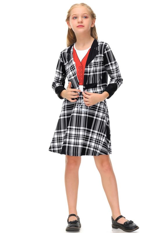 Halloween Little Girls Buffalo Plaid Clueless Schoolgirl Cher Skirt Set Mixi Dresses Black 10 Years