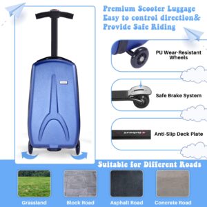 MRPLUM Scooter Luggage Detachable Ride On Suitcase Scooter for Kids Age 4-15,Carry-On Luggage Airline Approved,Multifunctional Travel Trolley Kids Scooter Suitcase Blue