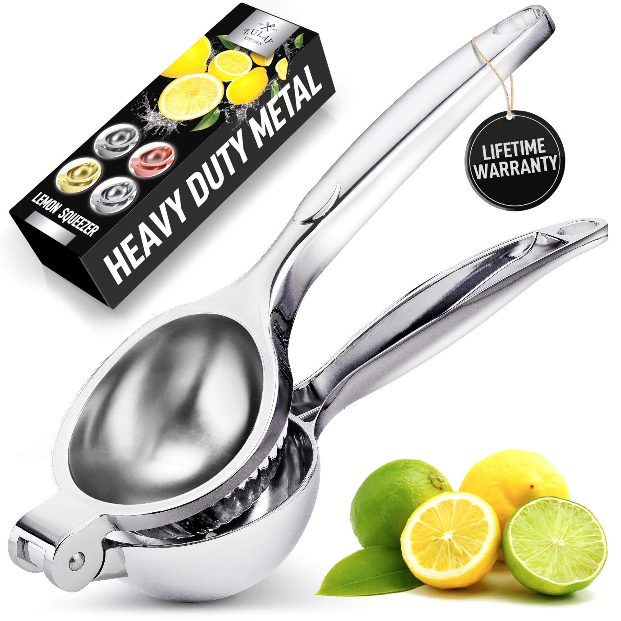 Zulay Kitchen Lemon Squeezer - Stainless Steel, Easy to Use Lemon Juicer Squeezer - Sturdy, Easy to Clean Lemon Juicer - Metal Lemon Press Juice Press - Citrus Juicer, Handheld Juicer - Silver